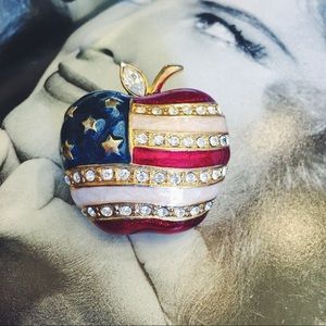 American Flag Teachers Apple Pin with Diamonds